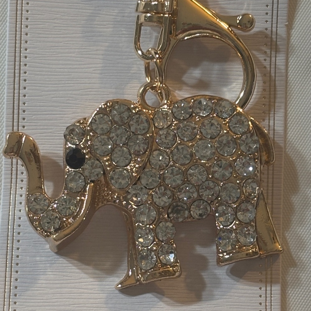 Gold Elephant w/ Rhinestones Keychain/Bag Charm - Picture 3 of 3